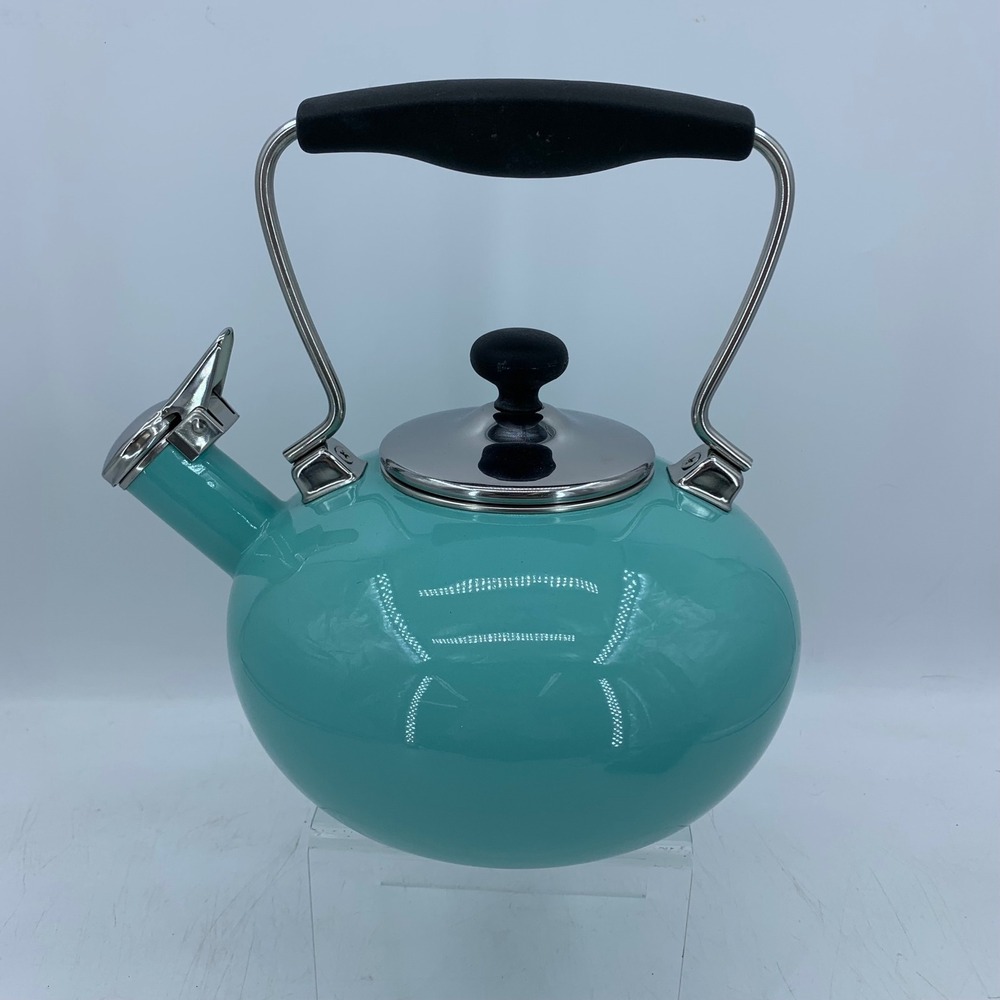 Chantal Enamel Steel Whistling Tea Kettle Turquoise Aqua Blue Scandi Mid Century